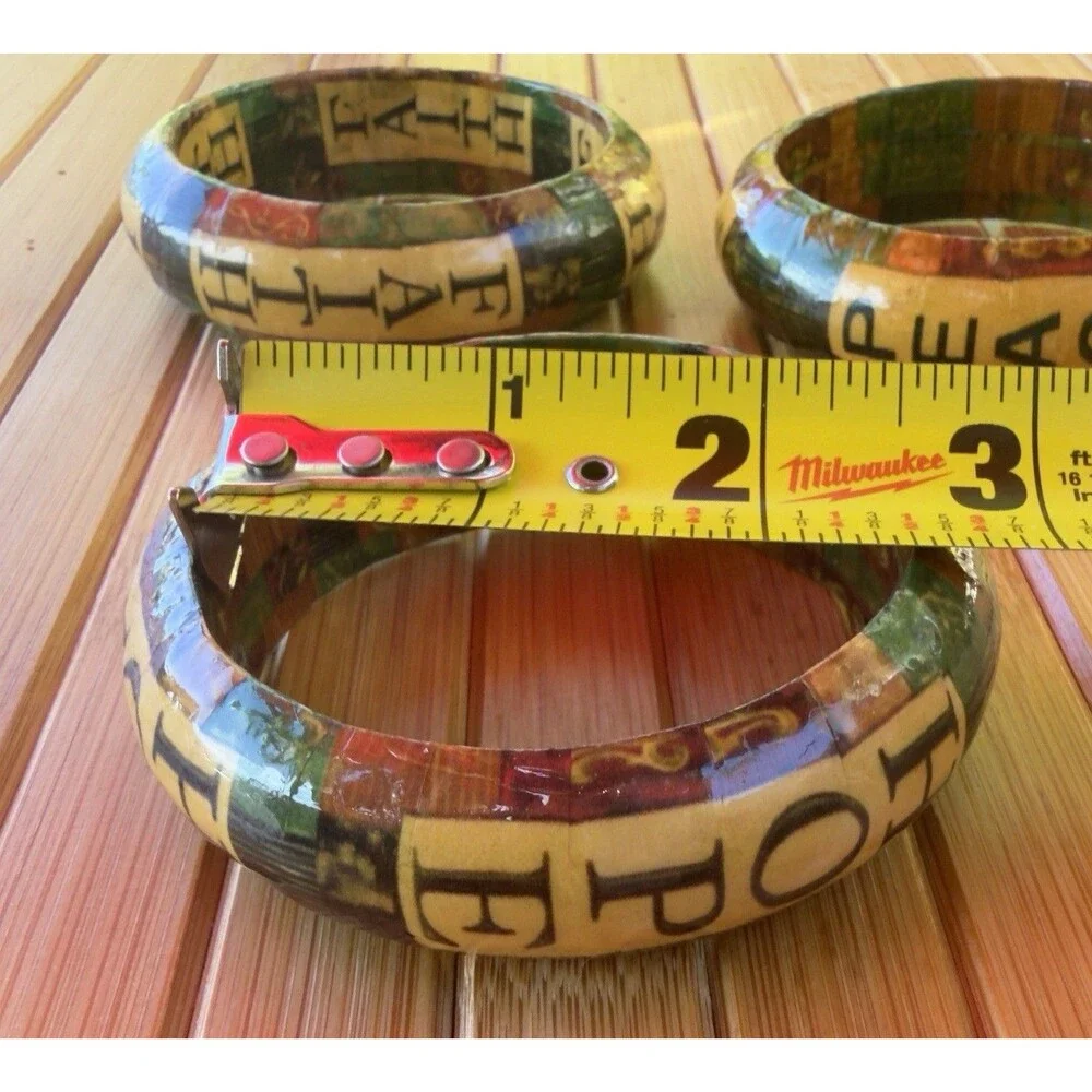 Vintage Handcrafted Decoupage Resin Bangle Bracelets Faith Hope & Peace Set of 3